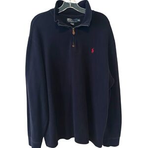 Polo Ralph Lauren Men's Navy Cotton Knit‎ Quarter Zip in Size XXL